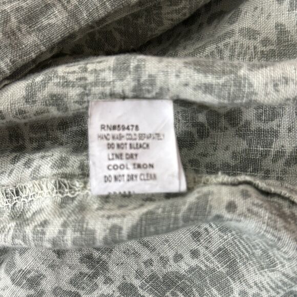 Lina Tomei Dress Women Medium Green Cream Geometric 100% Linen Shift Casual Work - Picture 9 of 9